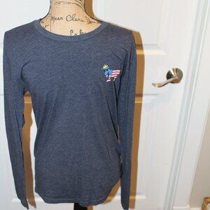 Goat USA Shirt Men's Small Blue Patriotic Stars Stripes Long Sleeve Tee Casual